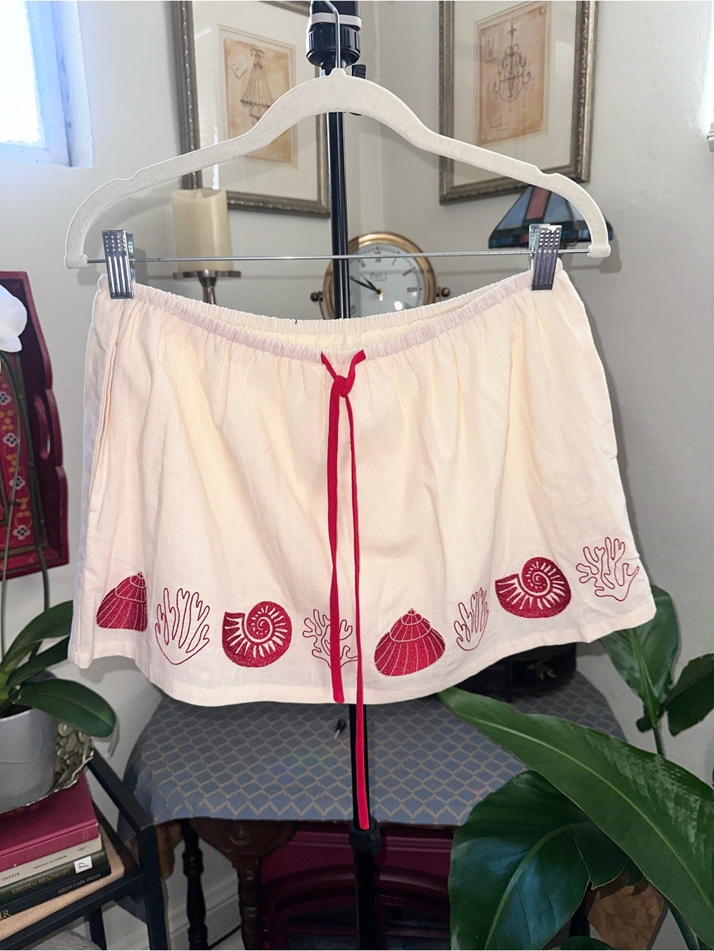 NWT Bailey Rose Cream Drawstring Skirt with Red Cord